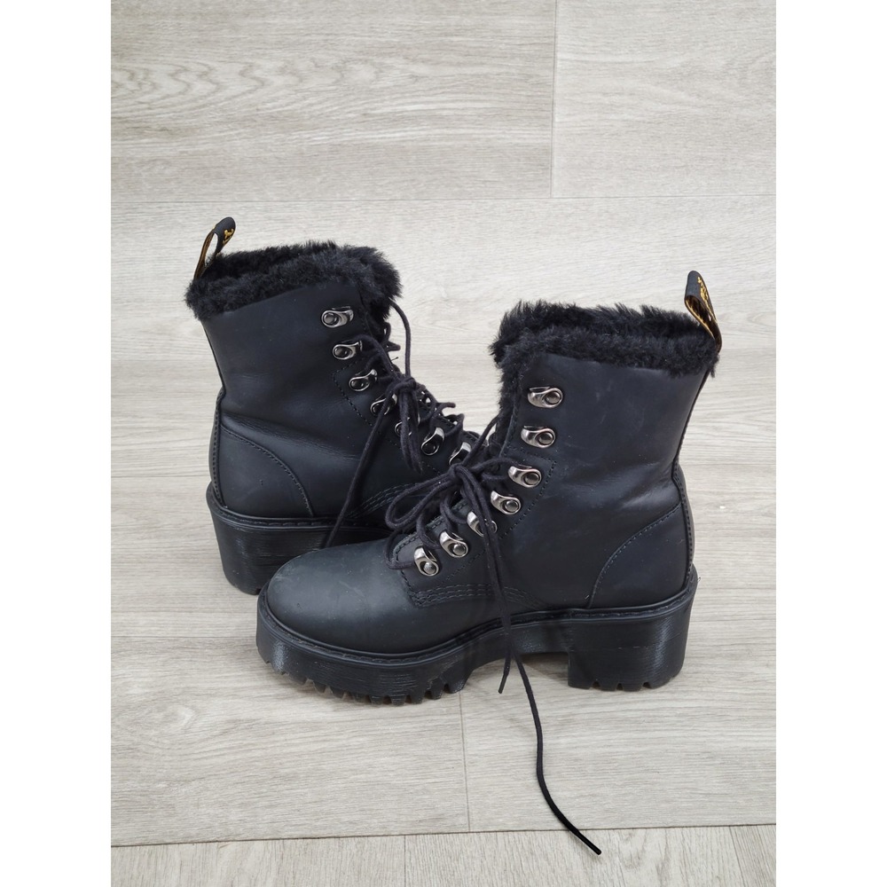 Dr. Martens Leona FL Black Faux Fur Lined Platform Boots Women's US 5